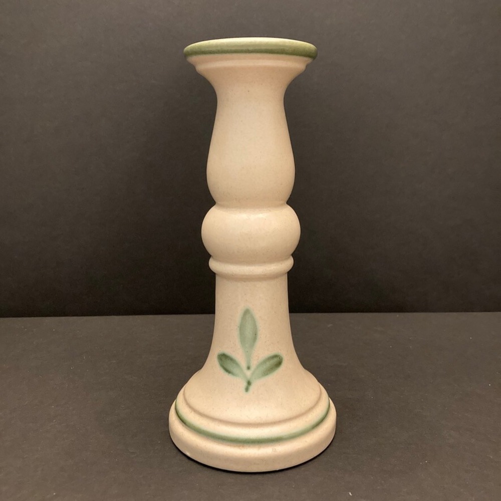 VTG Royal Haeger Beige Green Folk Design Tall Taper Candle Stick Ceramic‎ Holder